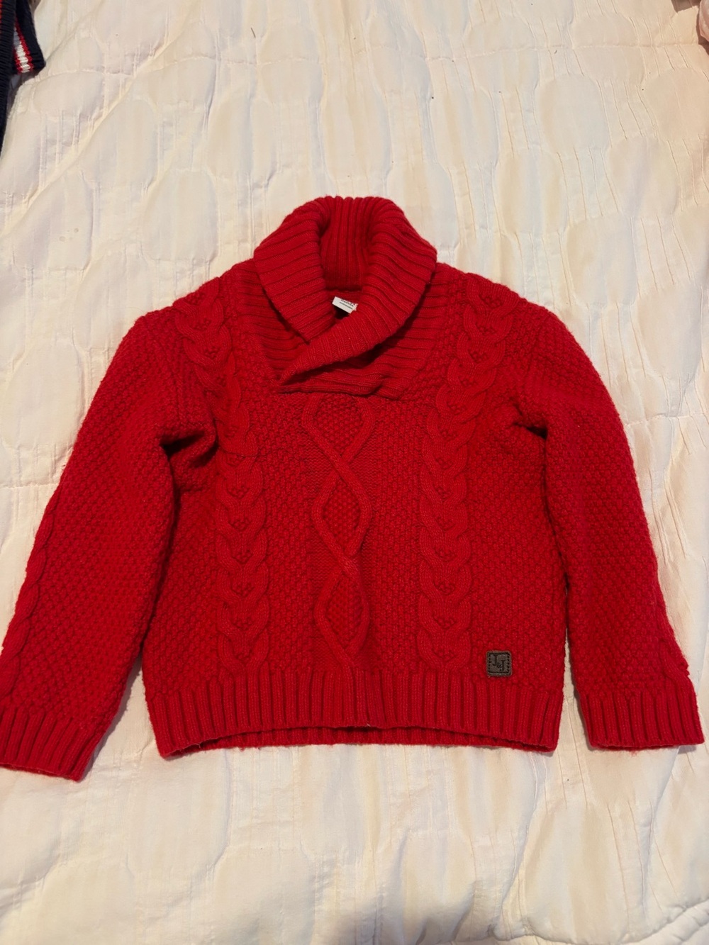 Janie and Jack Red Cable-Knit Shawl Collar Sweater